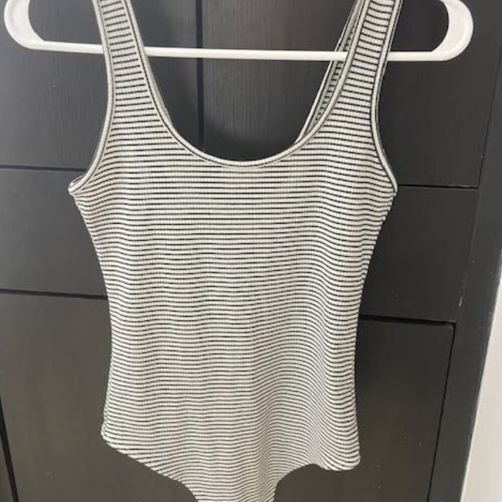 American Eagle AE Striped Bodysuit Small White Black Ribbed New NWOT